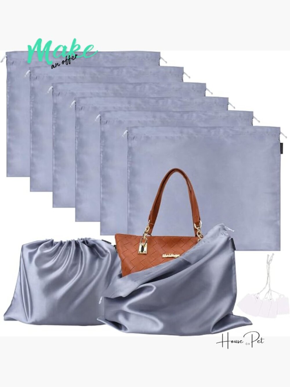 6 Pack Dust Bags for Handbags Silk Dust Cover Drawstring Travel Storage Pouch